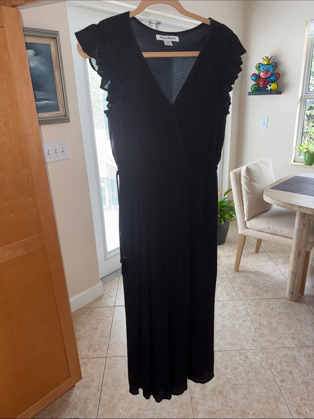 Tommy Bahama Black Ruffle-Sleeve V-Neck Wide leg Jump Suit